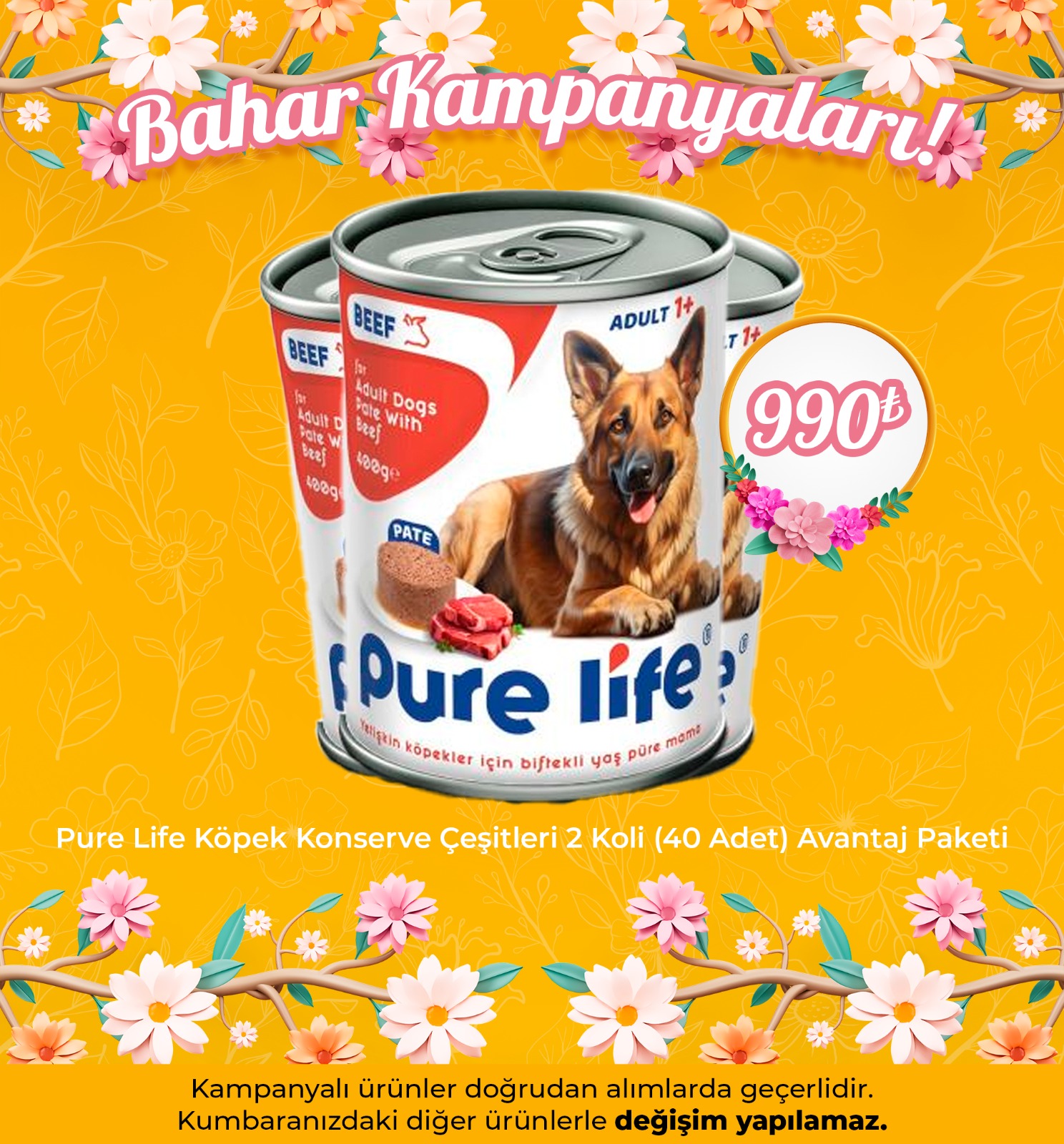 Pure Life Köpek Konserve Çeşitleri 2 Koli (40 Adet) Avantaj Paketi