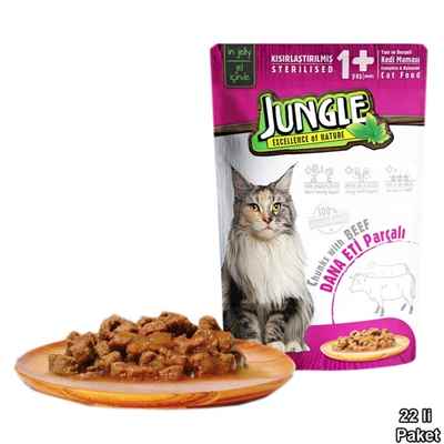Jungle Pouch Kısır Kedi Biftekli 22 Ad.Jelli Yaş M