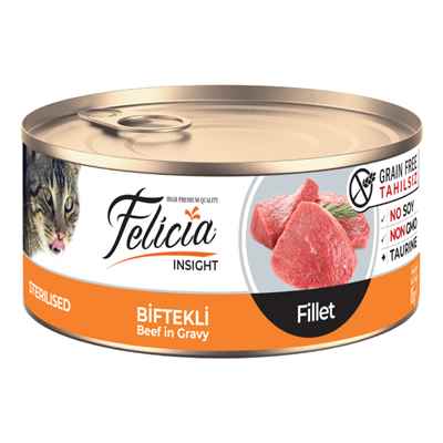 Felicia Tahılsız 85 gr Sterilised-Biftekli Fileto  Yaş Kedi Maması 24 Adet
