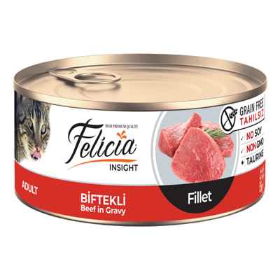 Felicia Tahılsız 85 gr Biftekli Fileto Yaş.  Kedi Maması 24 Adet