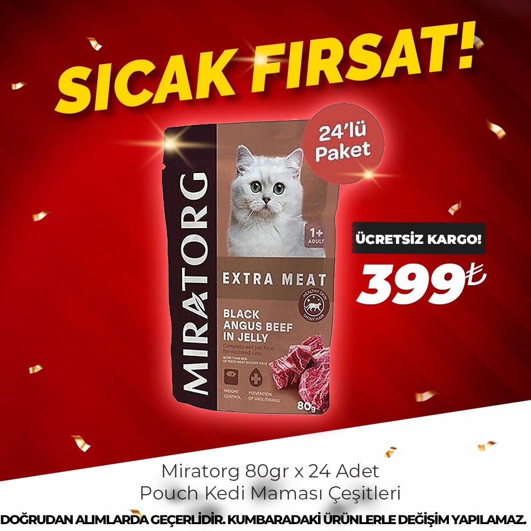 Miratorg Yetişkin Kedi Pouch Çeşitleri 80 Gr x 24 Adet Sıcak Fırsat