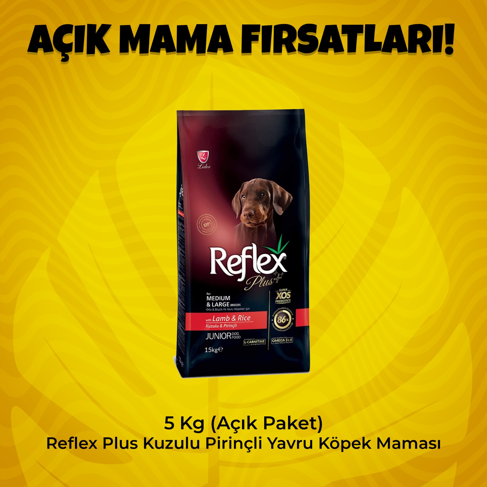 Reflex Plus Kuzulu Pirinçli Yavru Köpek Maması 5 kg Açık Paket