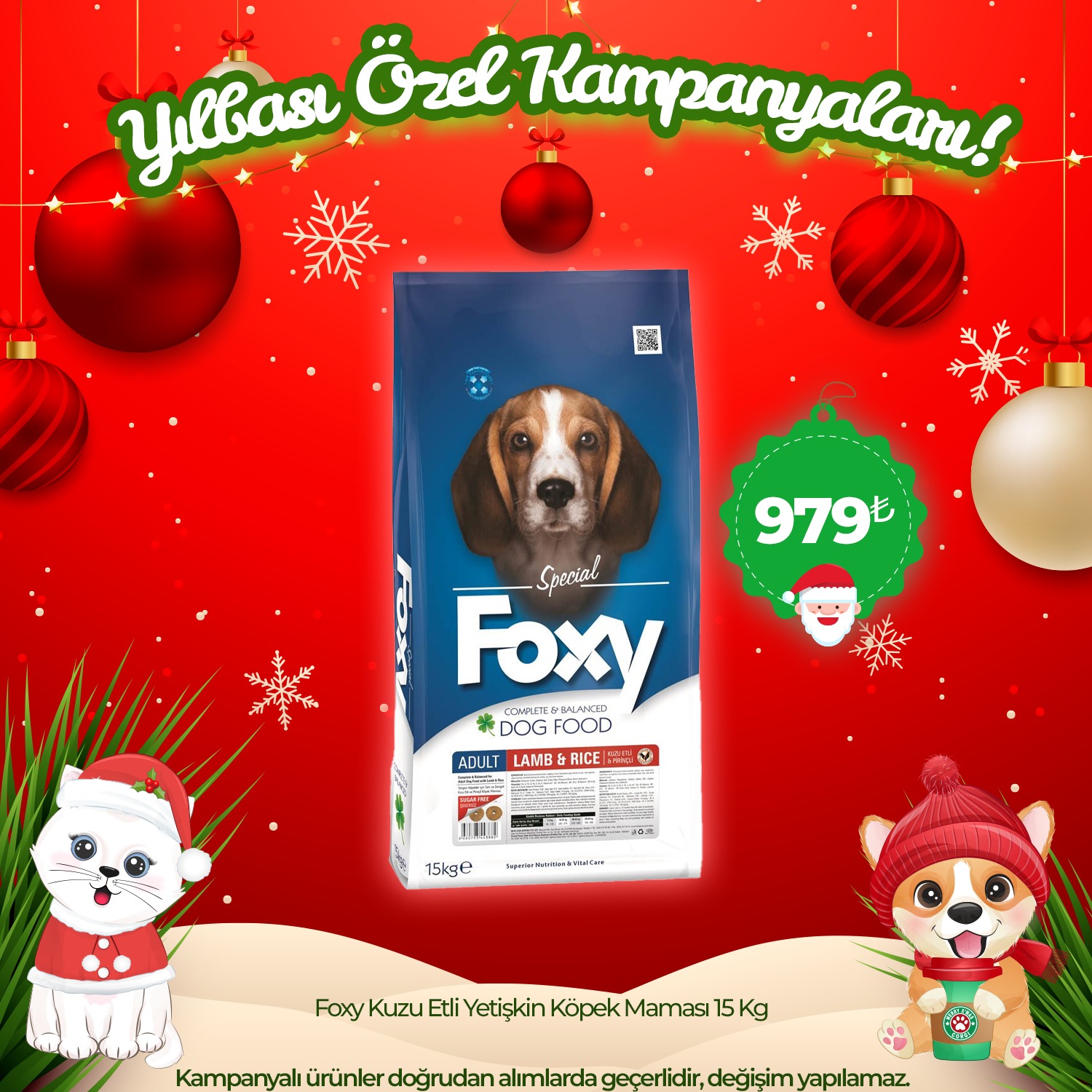 Foxy Kuzu Etli Yetişkin Köpek Maması 15 Kg