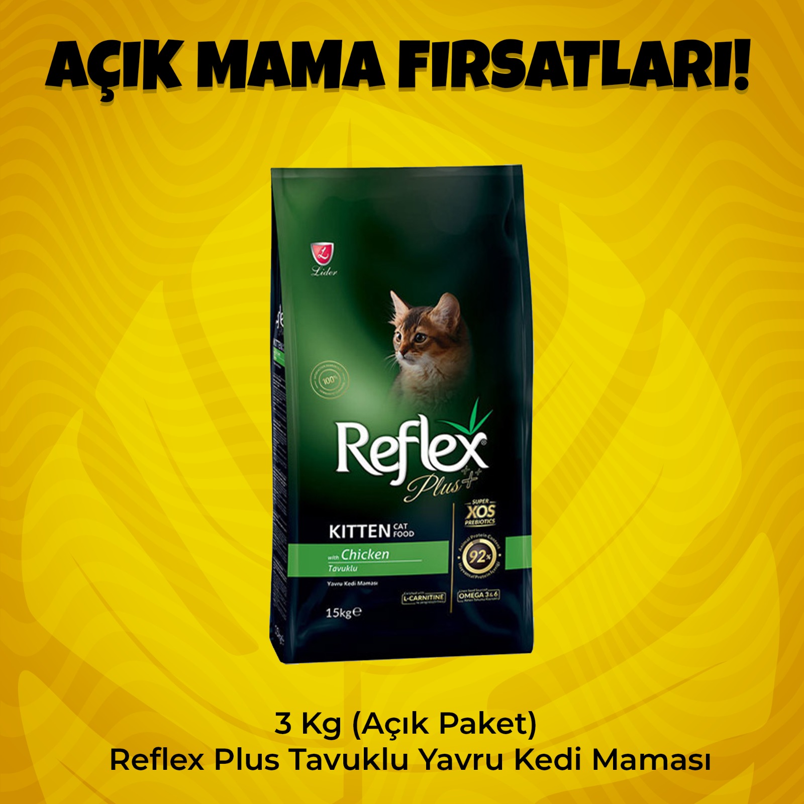 3 Kg (Açık Paket) Reflex Plus Tavuklu Yavru Kedi Maması 