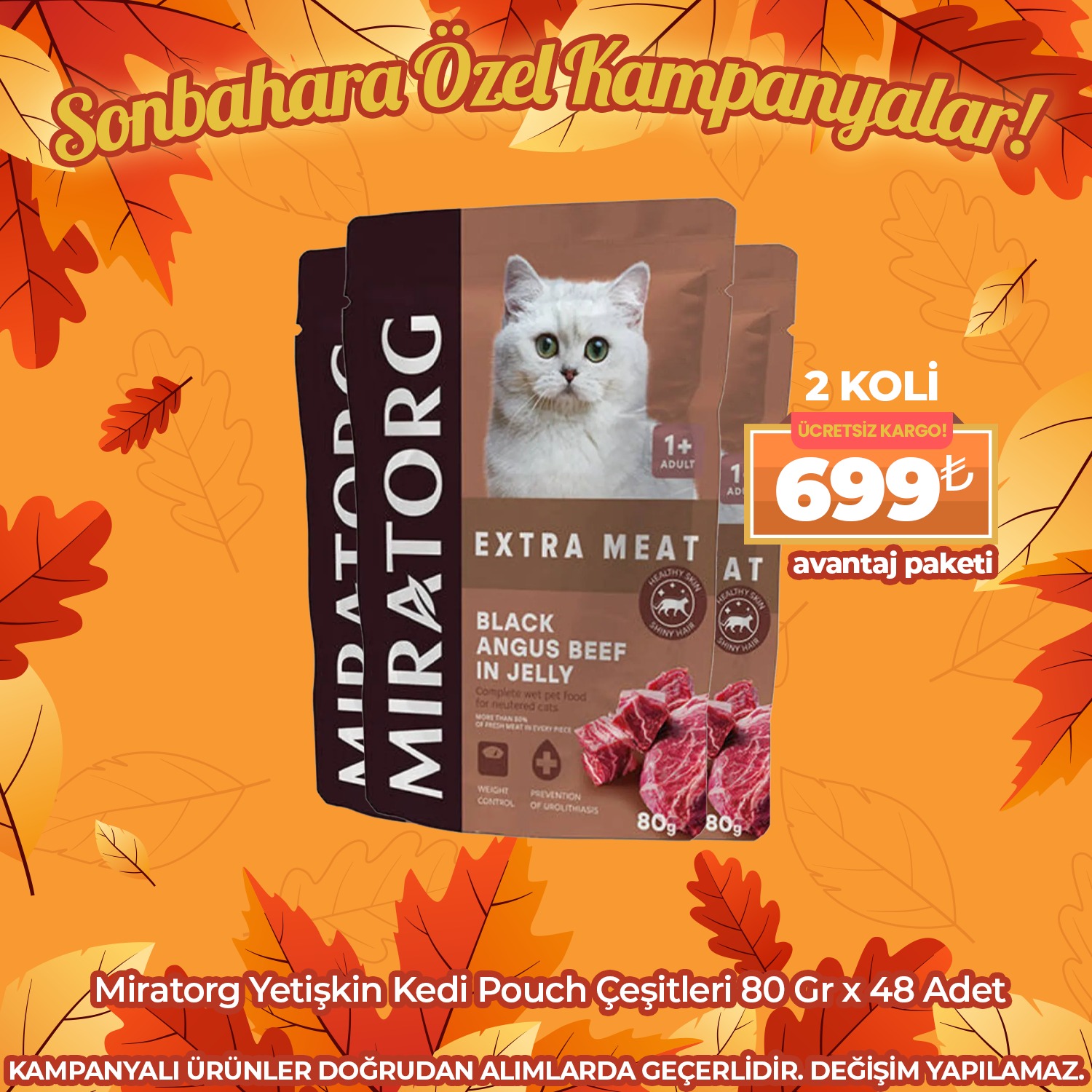 Miratorg Yetişkin Kedi Pouch Çeşitleri 80 Gr x 48 Adet 2 Koli Avantaj Paketi 