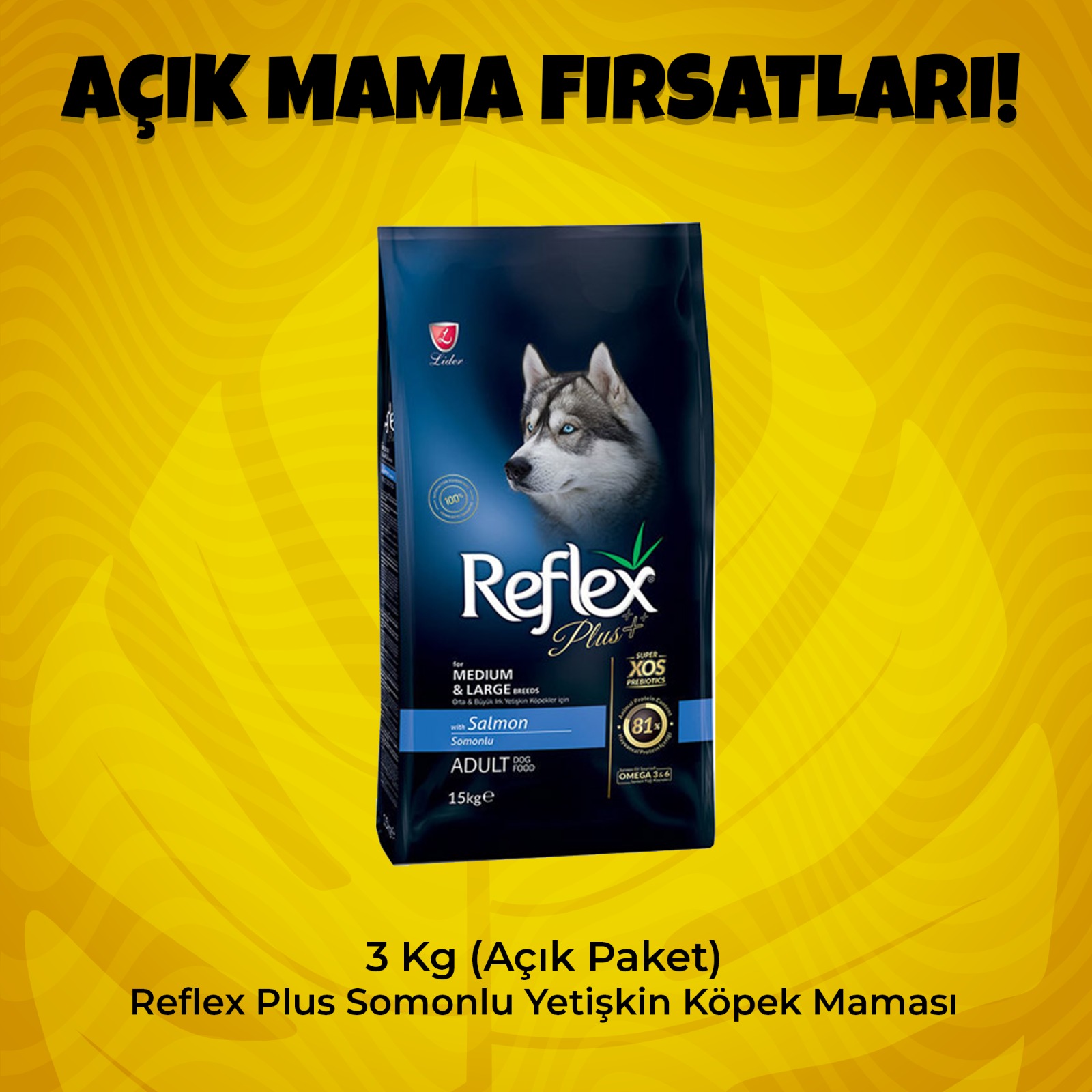 3 Kg (Açık Paket) Reflex Plus Somonlu Yetişkin Köpek Maması