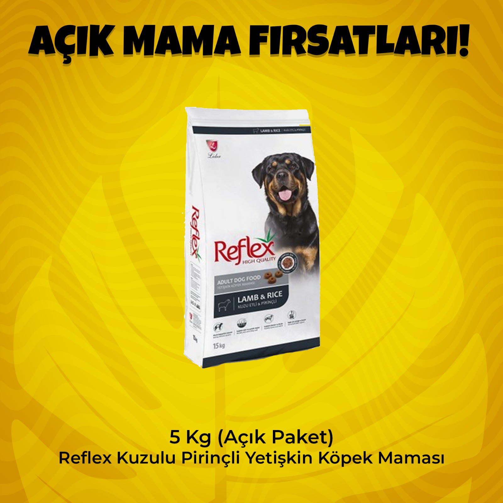 5 Kg (Açık Paket) Reflex Kuzulu Pirinçli Yetişkin Köpek Maması 