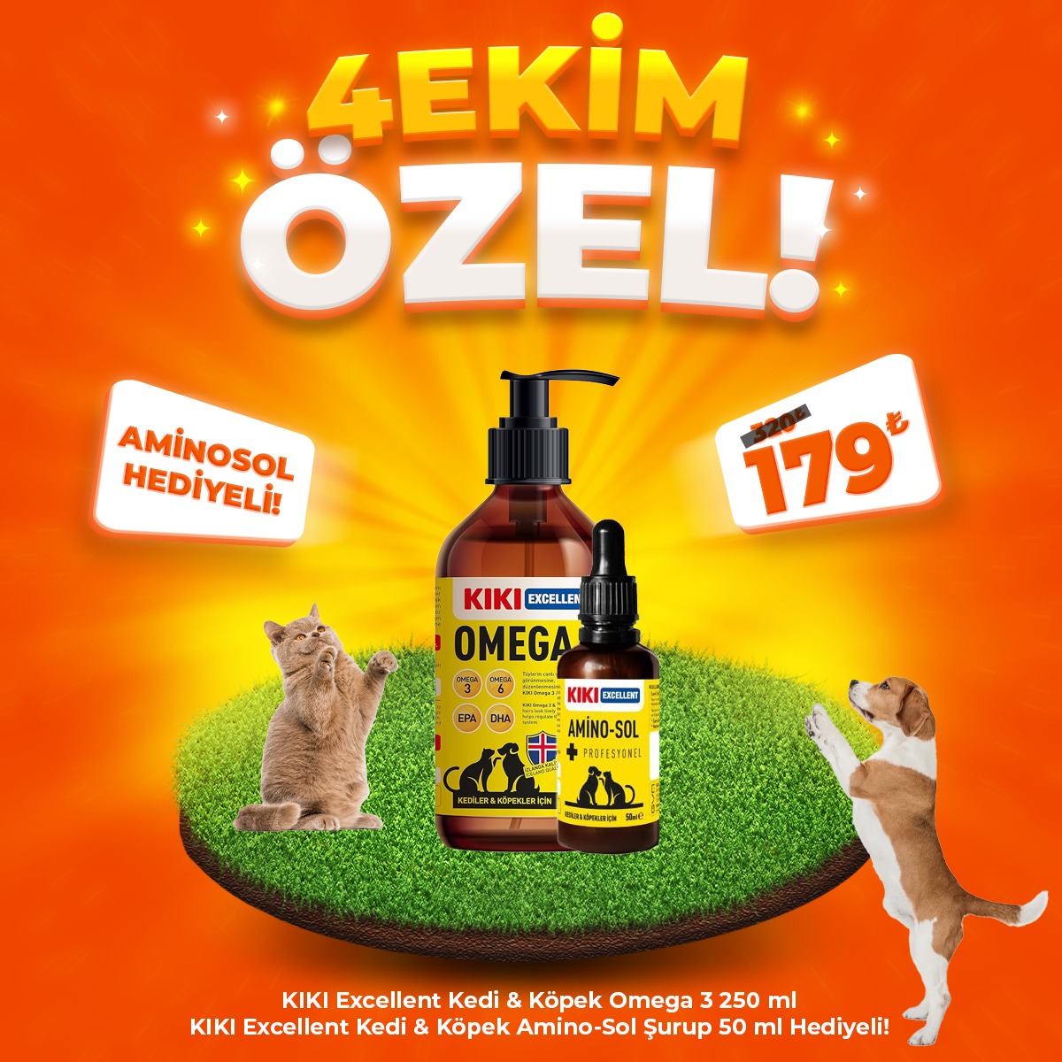 KIKI Excellent Kedi & Köpek Omega 3 250 ml + KIKI Excellent Kedi & Köpek Amino-Sol Şurup 50 ml.