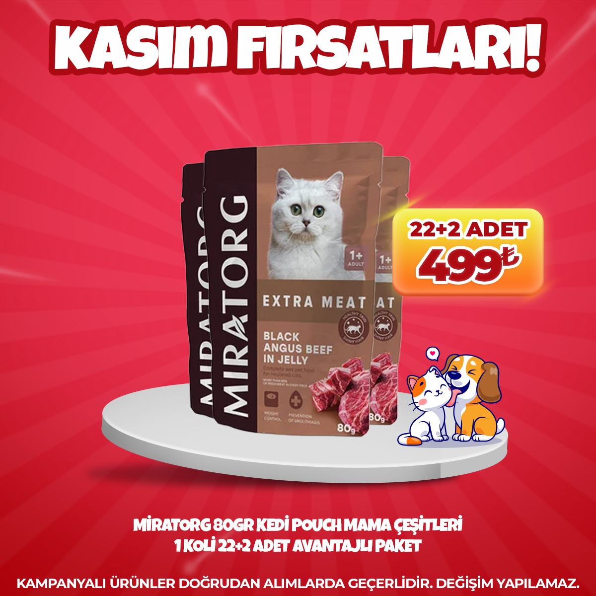 Miratorg 80 Gr Yetişkin Kedi Pouch Çeşitleri  22+2 Adet Avantaj Paketi