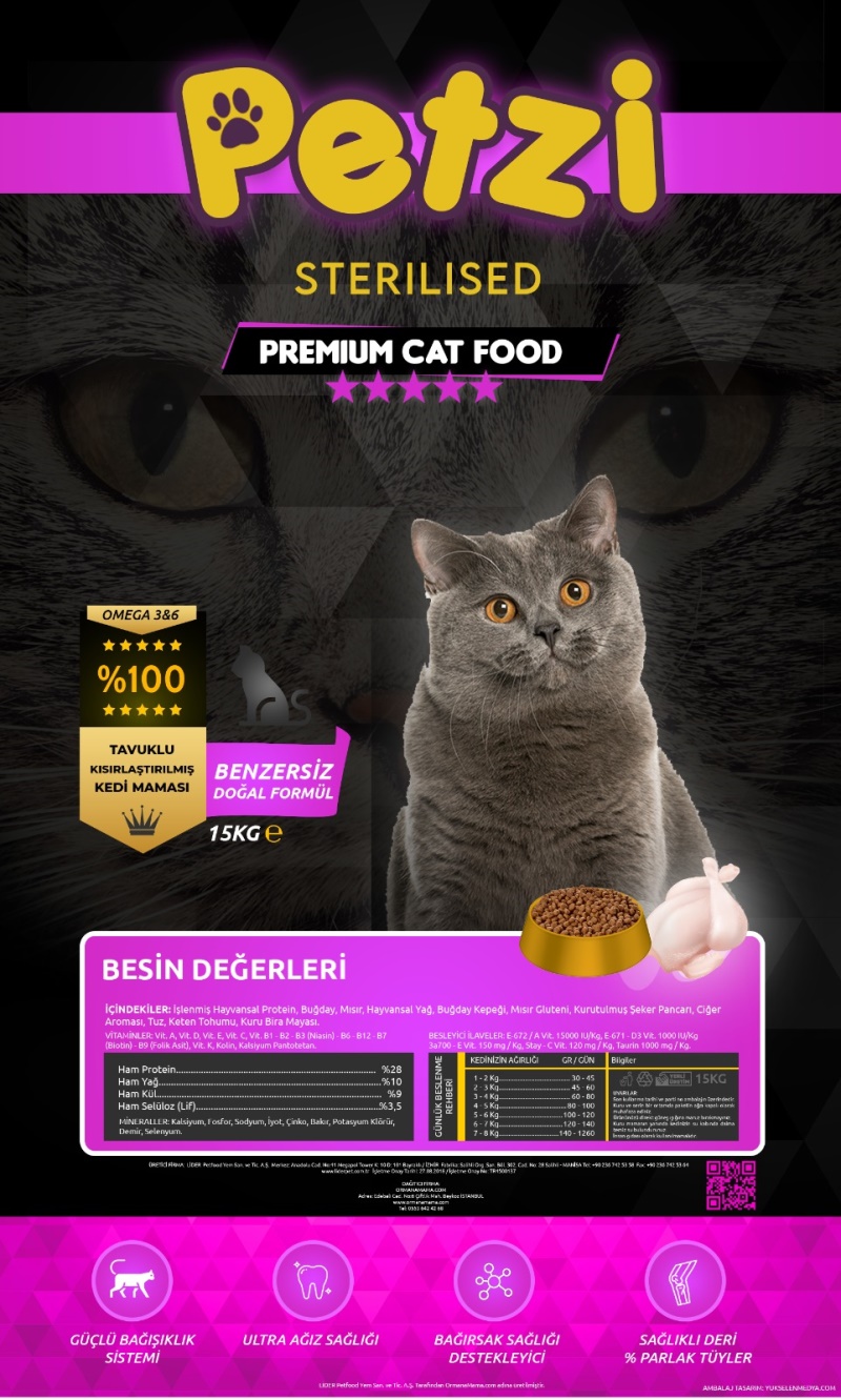 Petzi Cat Premium 15 Kg Tavuklu Kısırlaştırılmış Kedi Maması