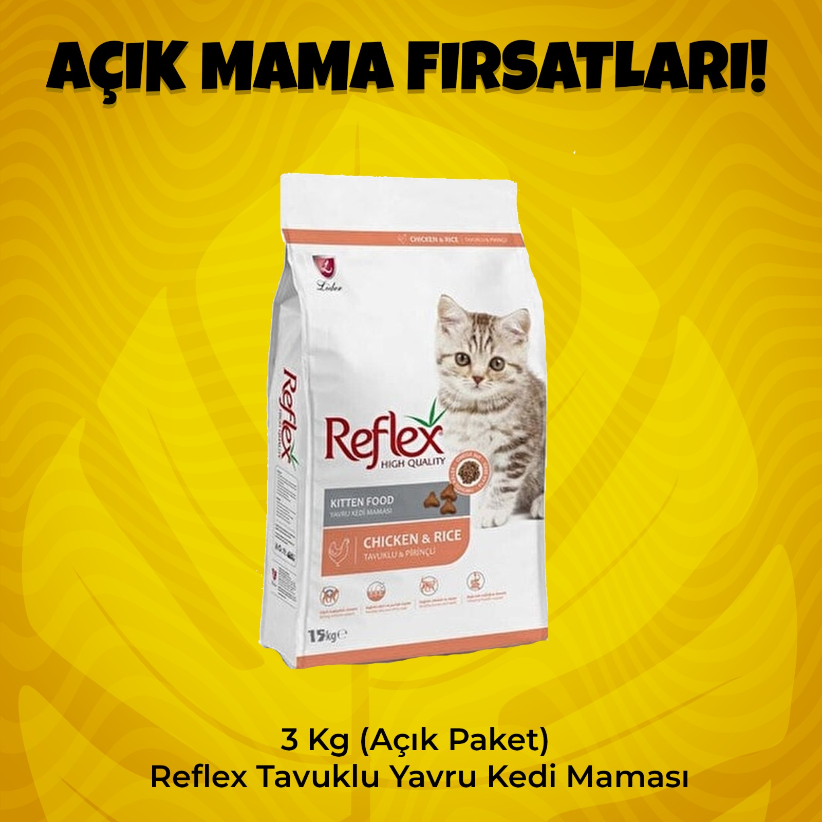 3 Kg (Açık Paket) Reflex Tavuklu Yavru Kedi Maması 