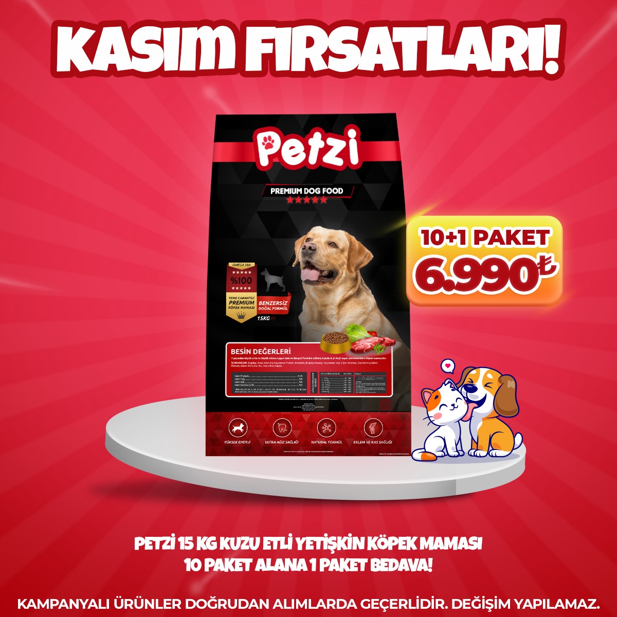 Petzi Dog Kuzu Etli 15 Kg Yetişkin Köpek Maması (10+1 Hediye)