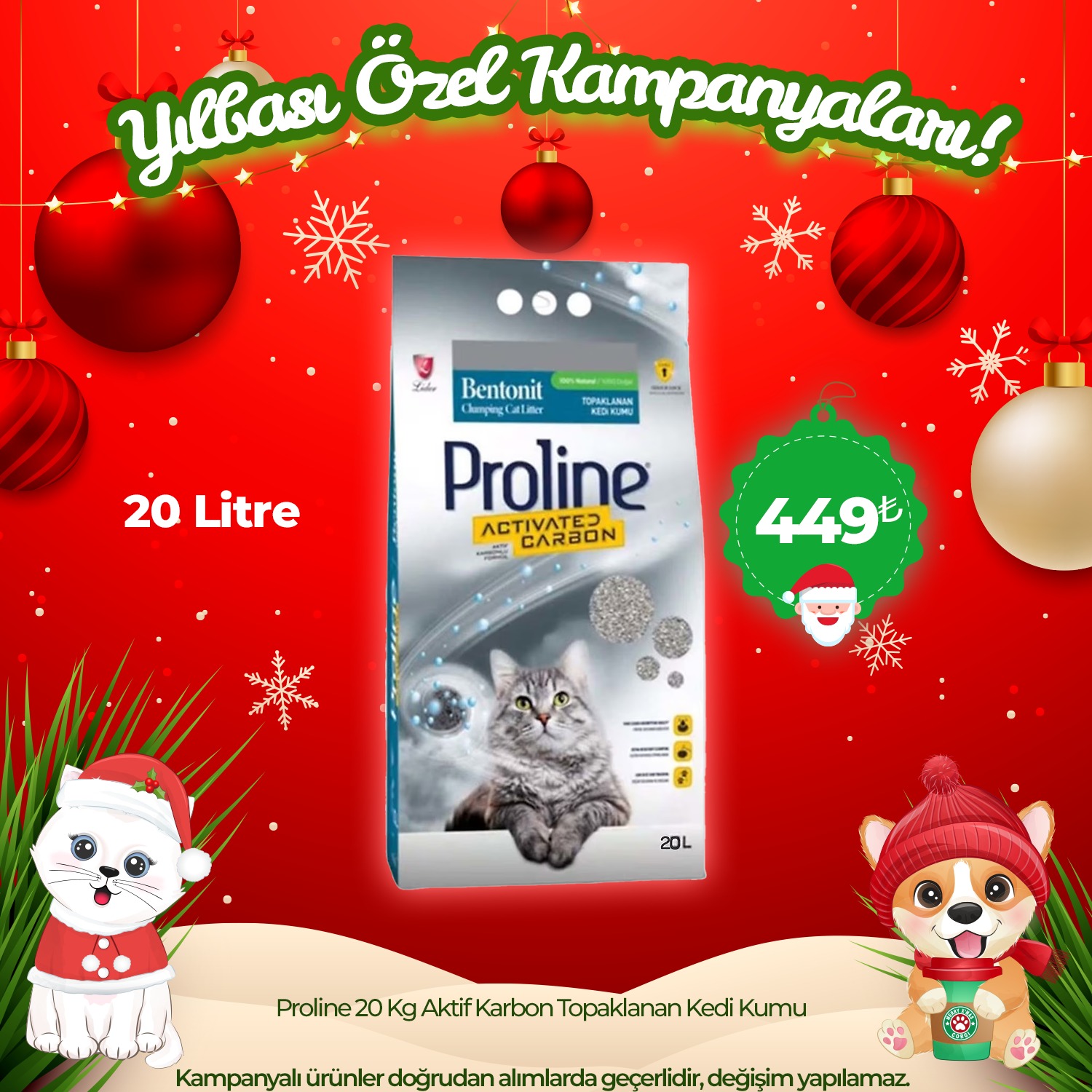 Proline Aktif Karbon Bentonit Topaklanan Kedi Kumu 20 lt