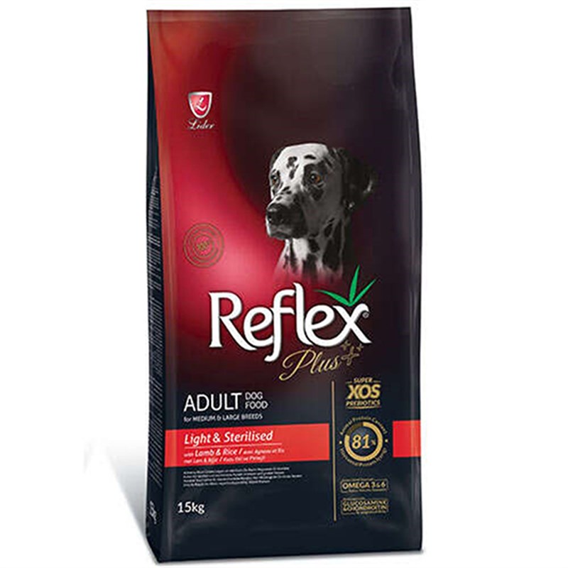 Reflex Plus Light Tüm Irklar için Kuzu Etli ve Pirinçli Kısırlaştırılmış Köpek Maması 15kg