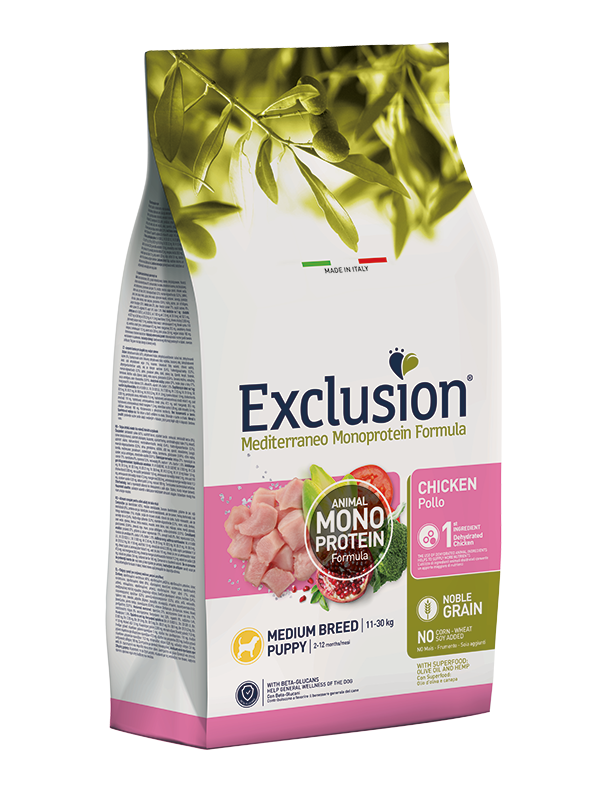 Exclusion Monoprotein Düşük Tahıllı Tavuklu Orta Irk Medium Breed Yavru Köpek Maması 12 Kg