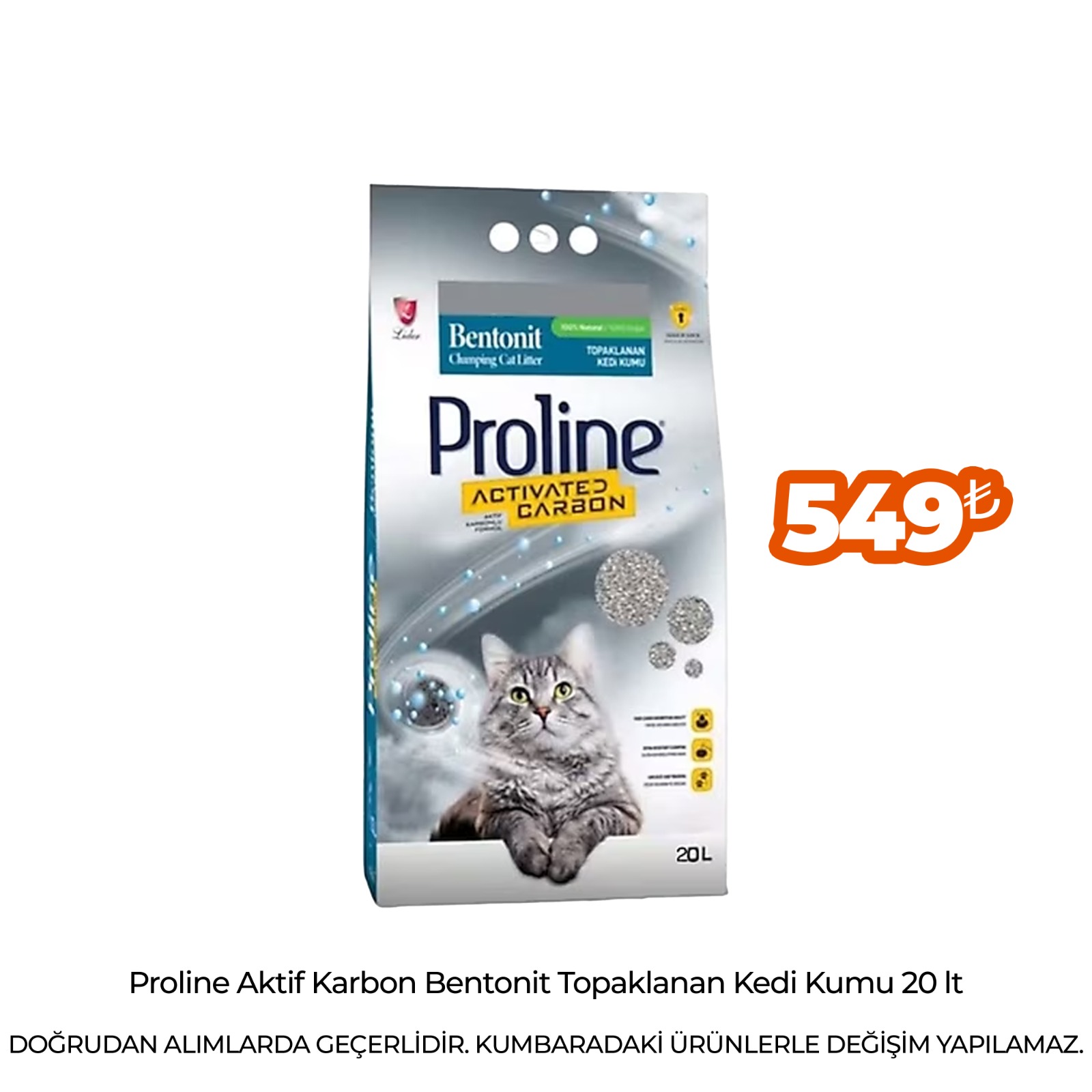 Proline Aktif Karbon Bentonit Topaklanan Kedi Kumu 20 lt