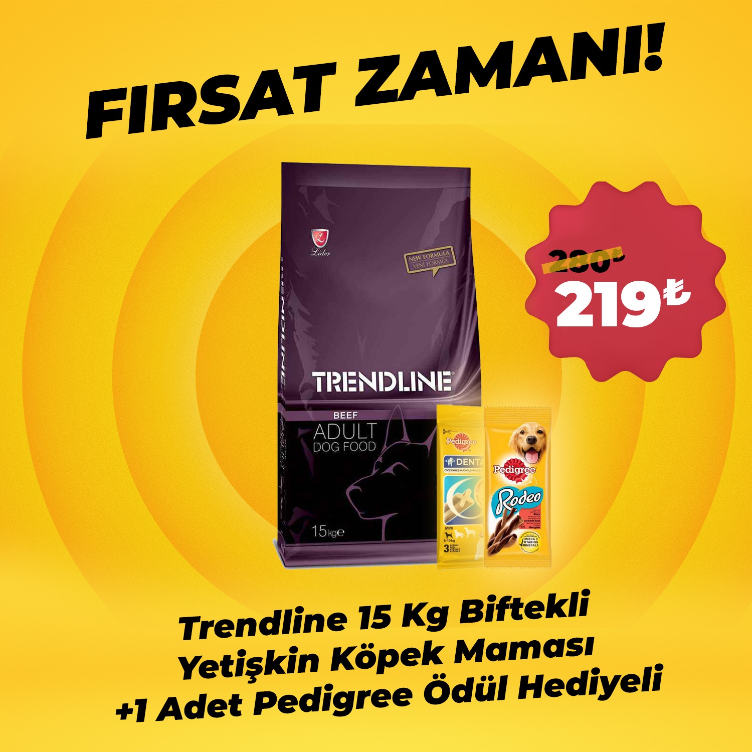 Trendline 15 Kg Biftekli Yetişkin Köpek Maması + 1 Adet Pedigree Ödül Hediyeli