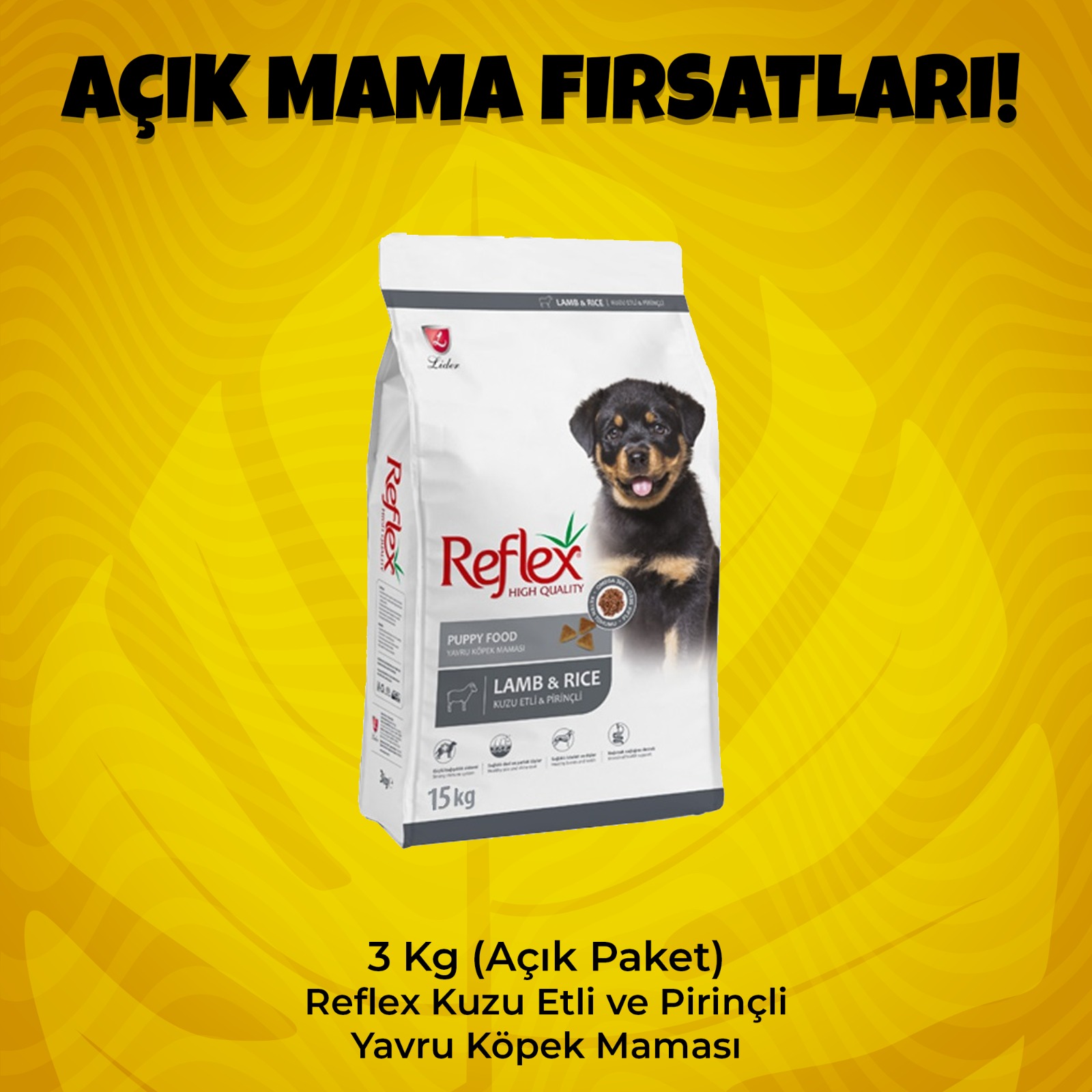 3 Kg (Açık Paket) Reflex Kuzulu Pirinçli Yetişkin Köpek Maması