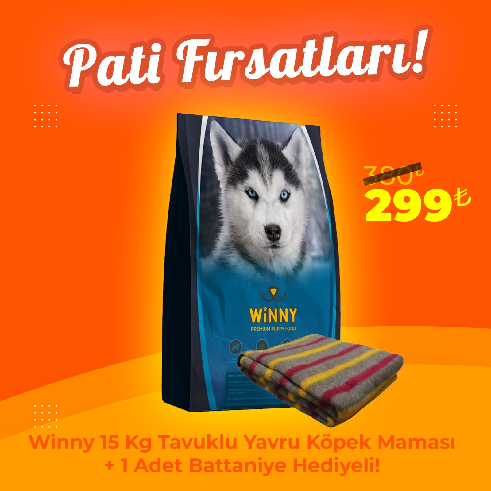 Winny Premium Puppy 15 Kg Yavru Köpek Maması + 1 Adet Battaniye Hediyeli