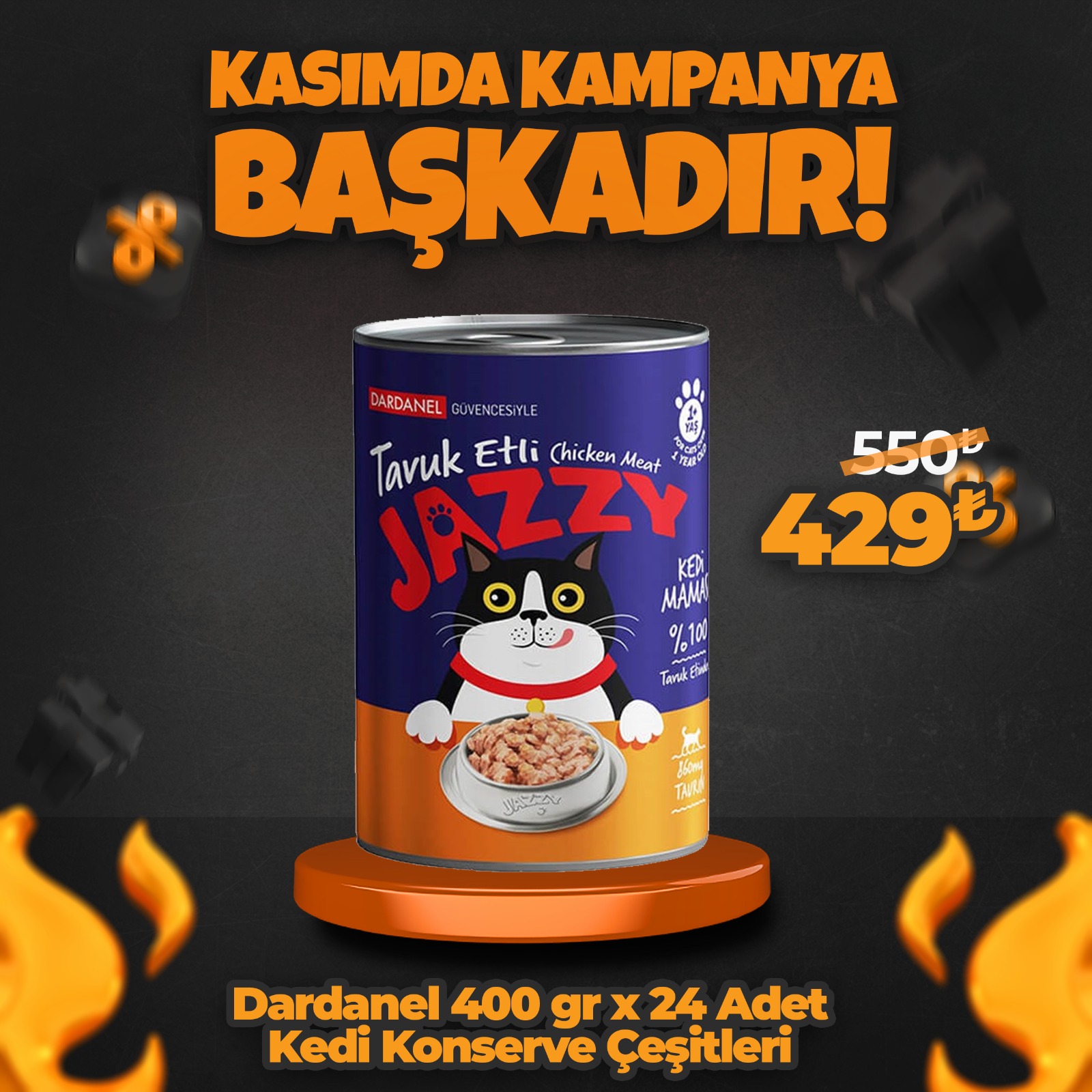 Dardanel Jazzy Kedi Konserve Çeşitleri 400 Grx24 Adet