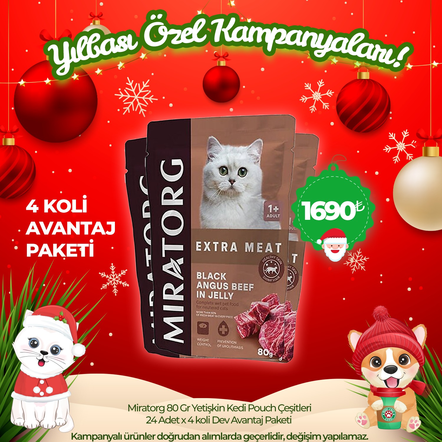 Miratorg Kedi Pouch Çeşitleri 80 Gr x 24 Adet (4 koli Dev Avantaj Paketi)