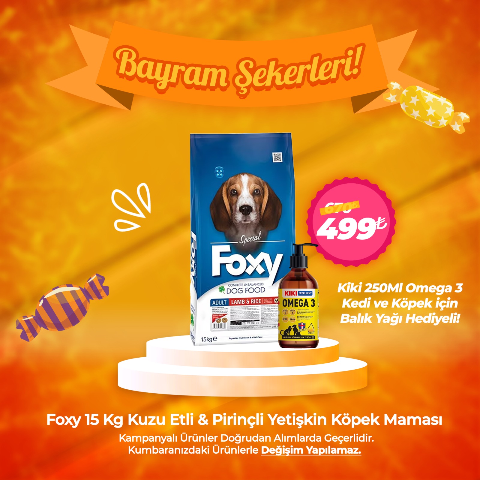 Foxy 15 Kg Kuzu Etli Yetişkin Köpek Maması - Kiki 250Ml Omega 3 Balık Yağı Hediyeli