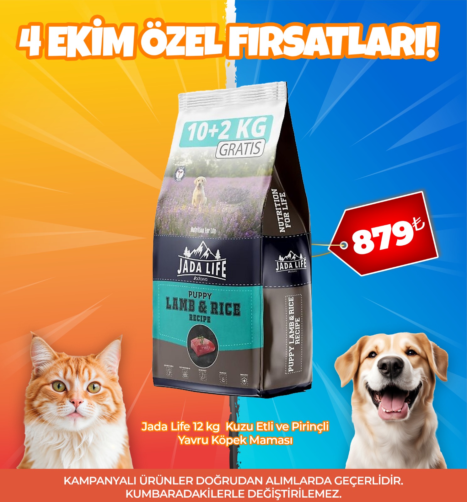 Jada Life Kuzu Etli Pirinçli Yavru Köpek Maması 10+2kg (4 Ekim Özel)