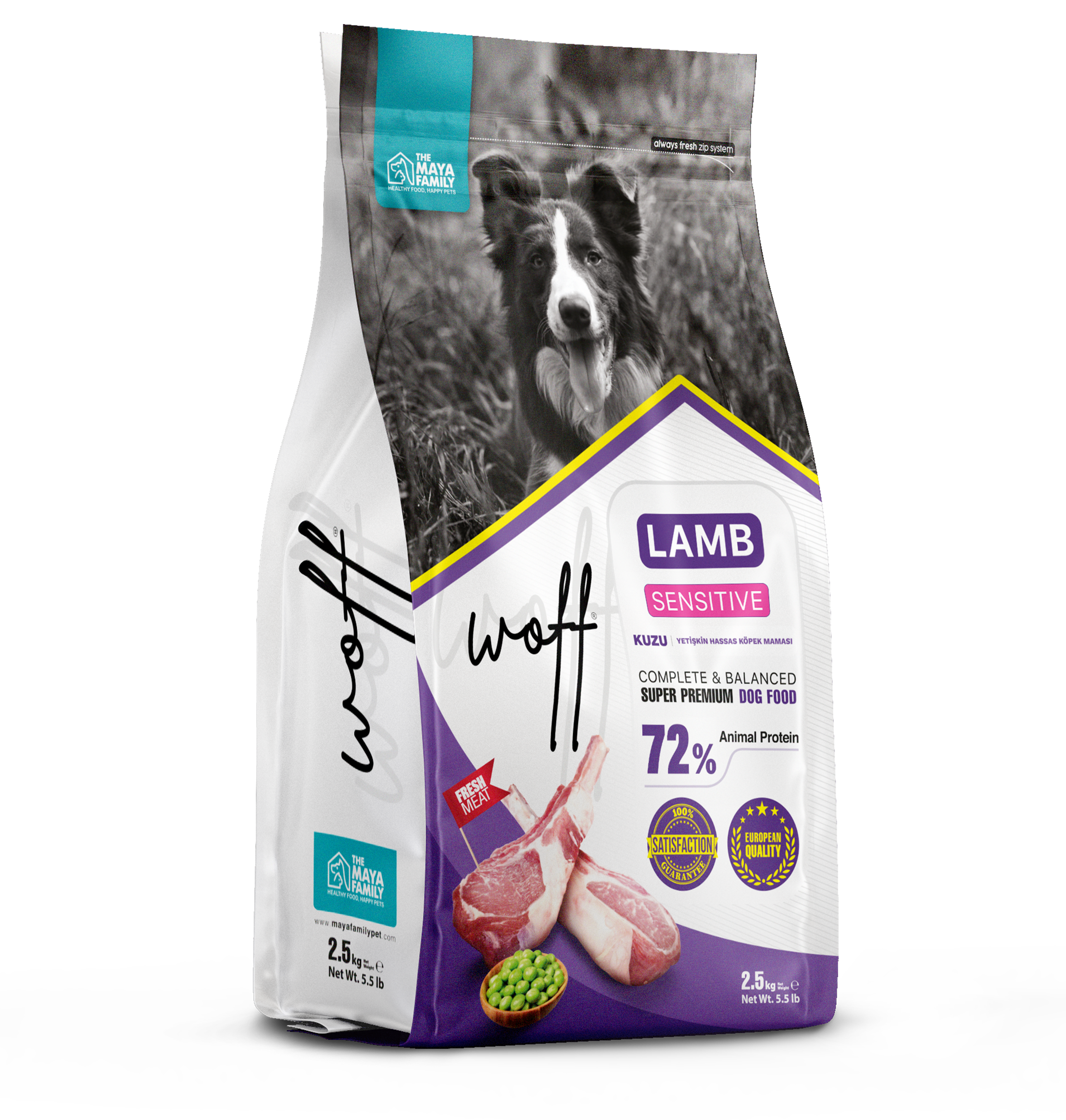 Woff Super Premium Sensitive Lamb Hassas Deri Yapılı Köpekler İçin Kuzu Etli Yetişkin Köpek Maması 2.5 Kg