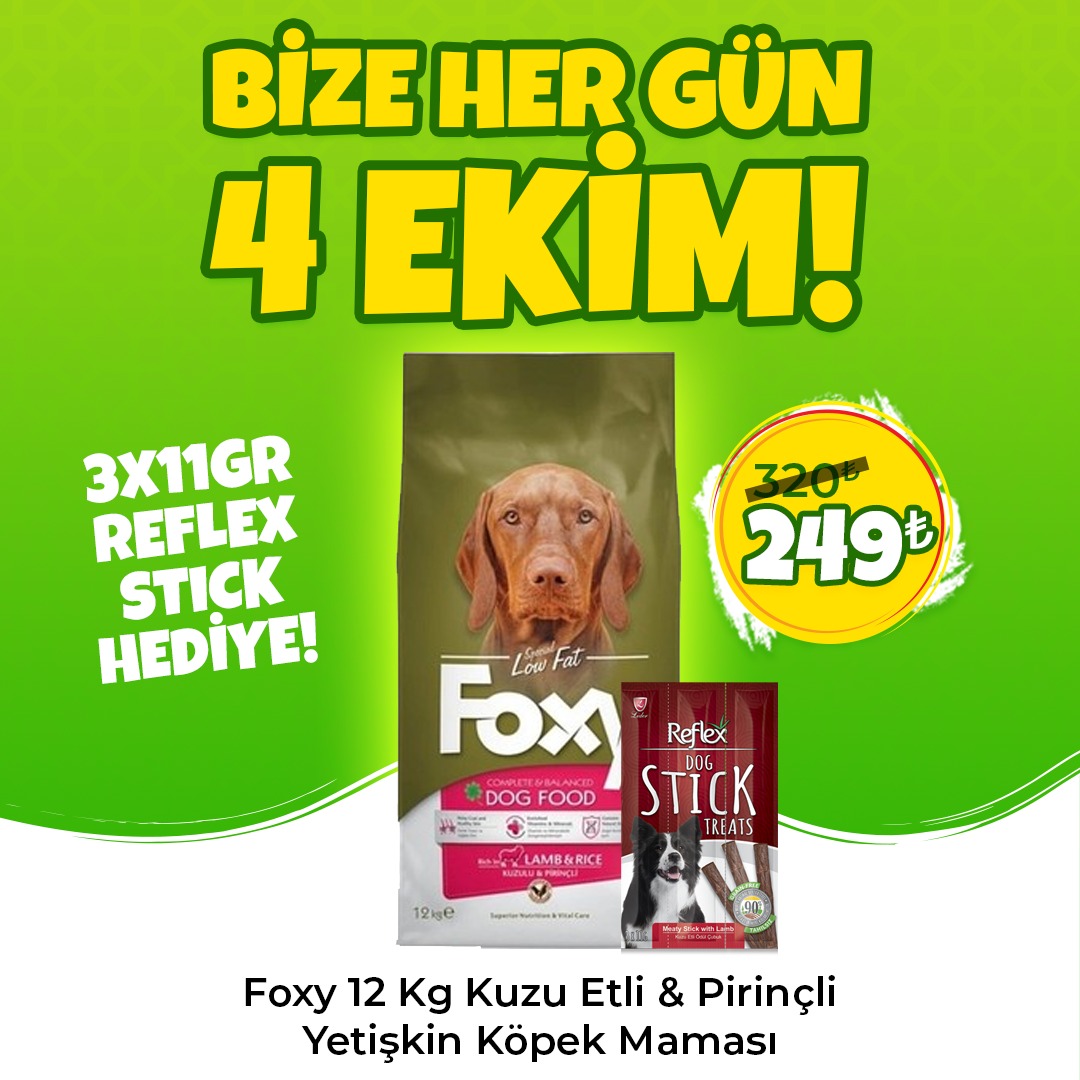 Foxy 12 Kg Kuzu Etli Yetişkin Köpek Maması + 1 Adet 3x11gr Reflex Stick Hediyeli!