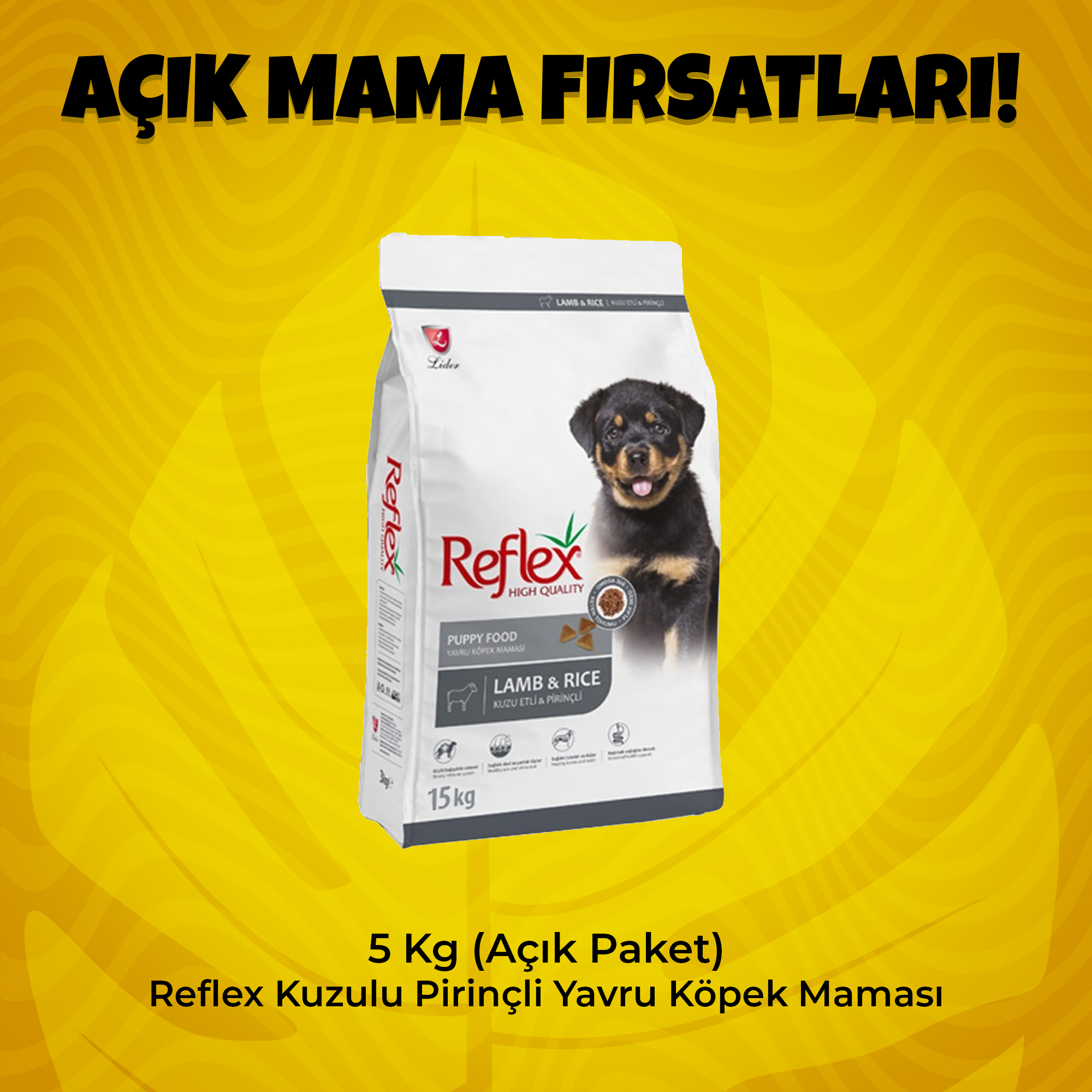 5 Kg (Açık Paket) Reflex Kuzu Etli ve Pirinçli Yavru Köpek Maması