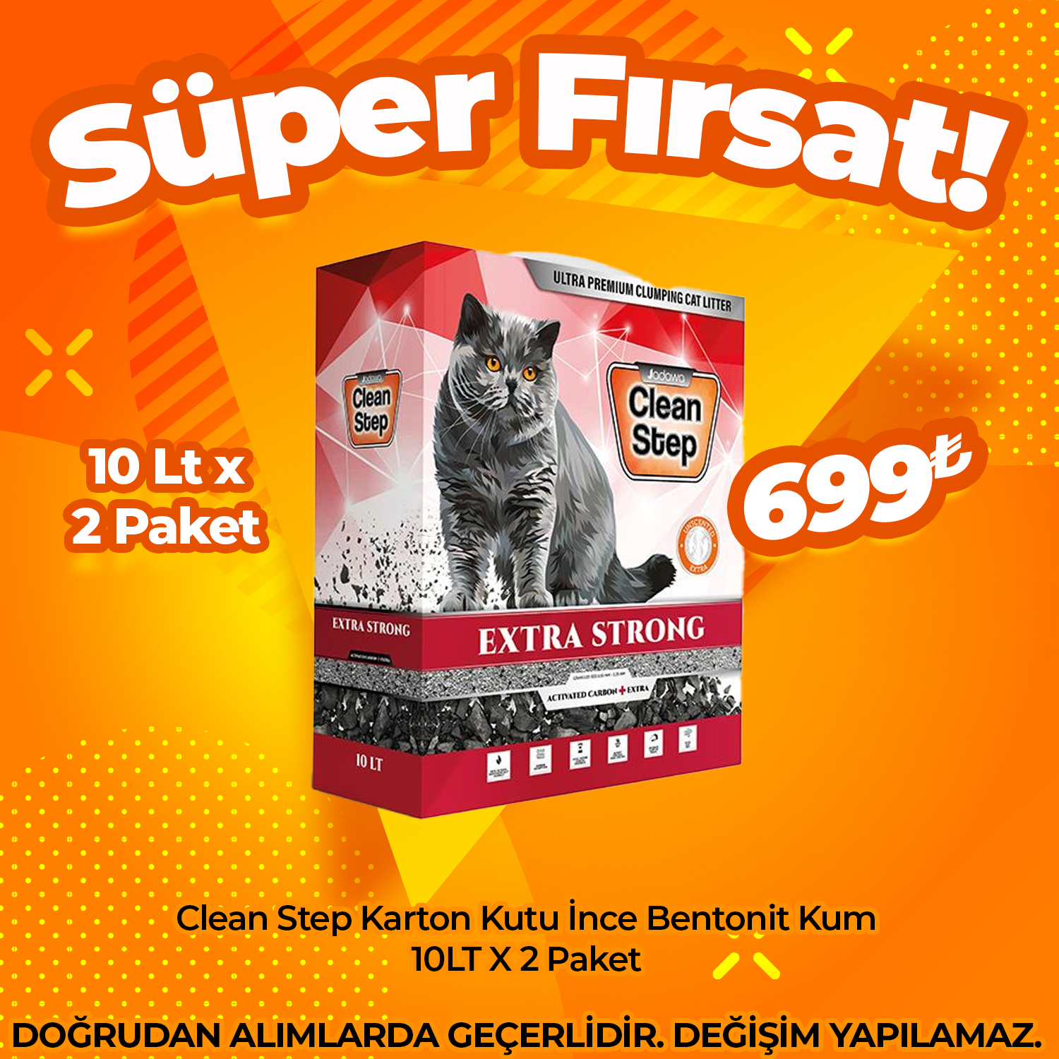 Clean Step Karton Kutuda İnce Tane Bentonit Kedi Kumu 10 LT x 2 Adet (Avantaj Paketi)