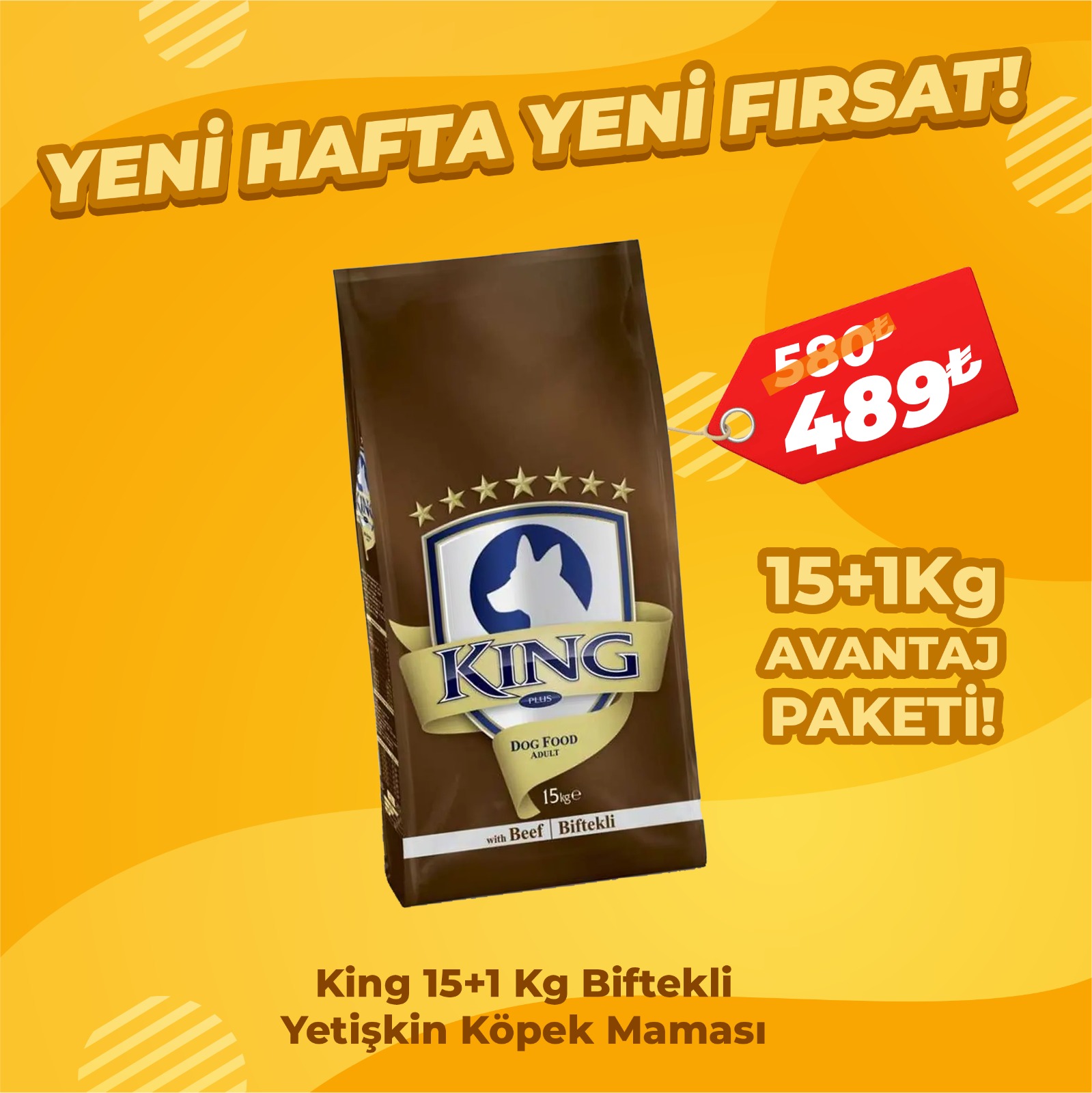King Biftekli Yetişkin Köpek Maması 15 +1 KG Avantaj Paketi