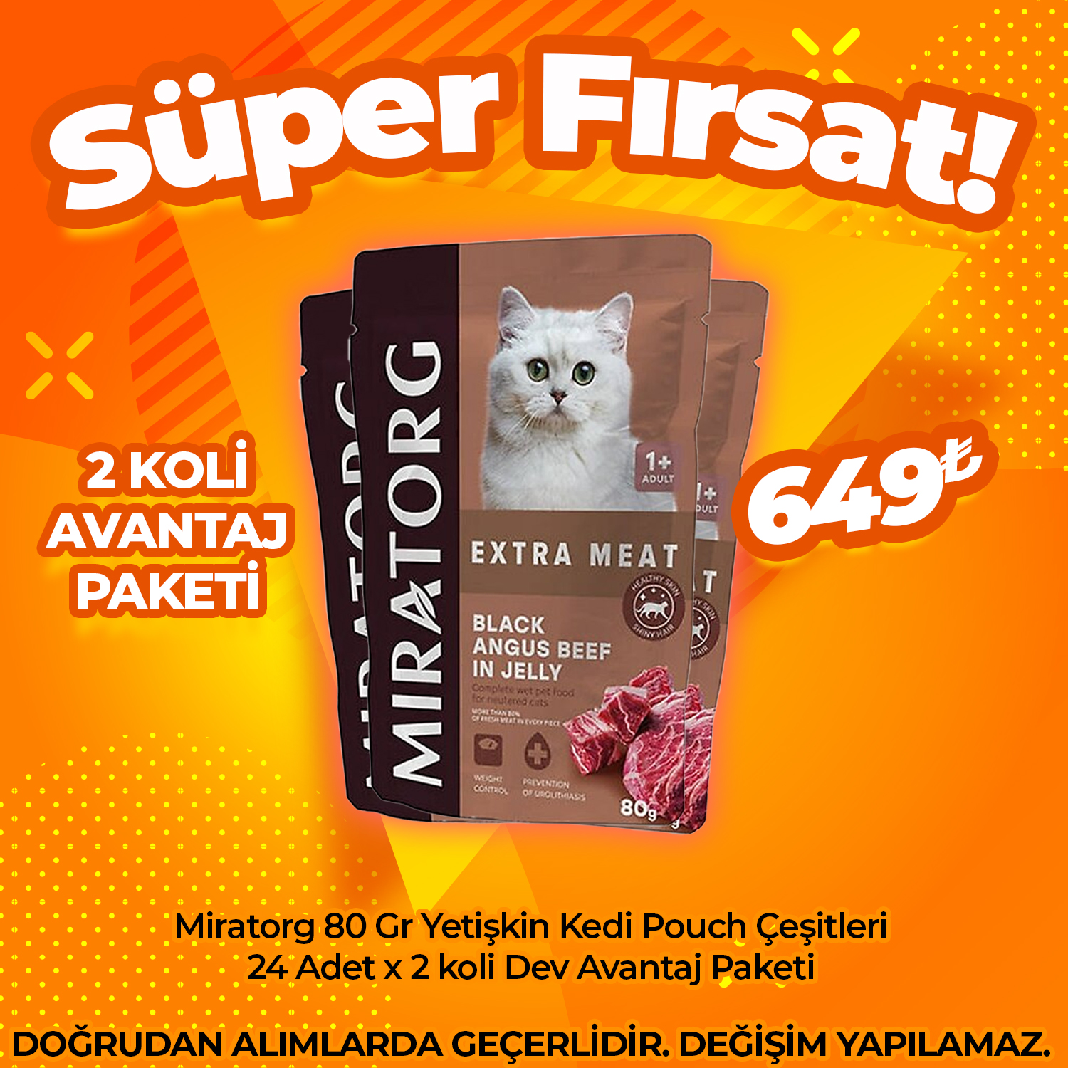 Miratorg Yetişkin Kedi Pouch Çeşitleri 80 Gr x 24 Adet x 2 koli (Avantaj Paketi)