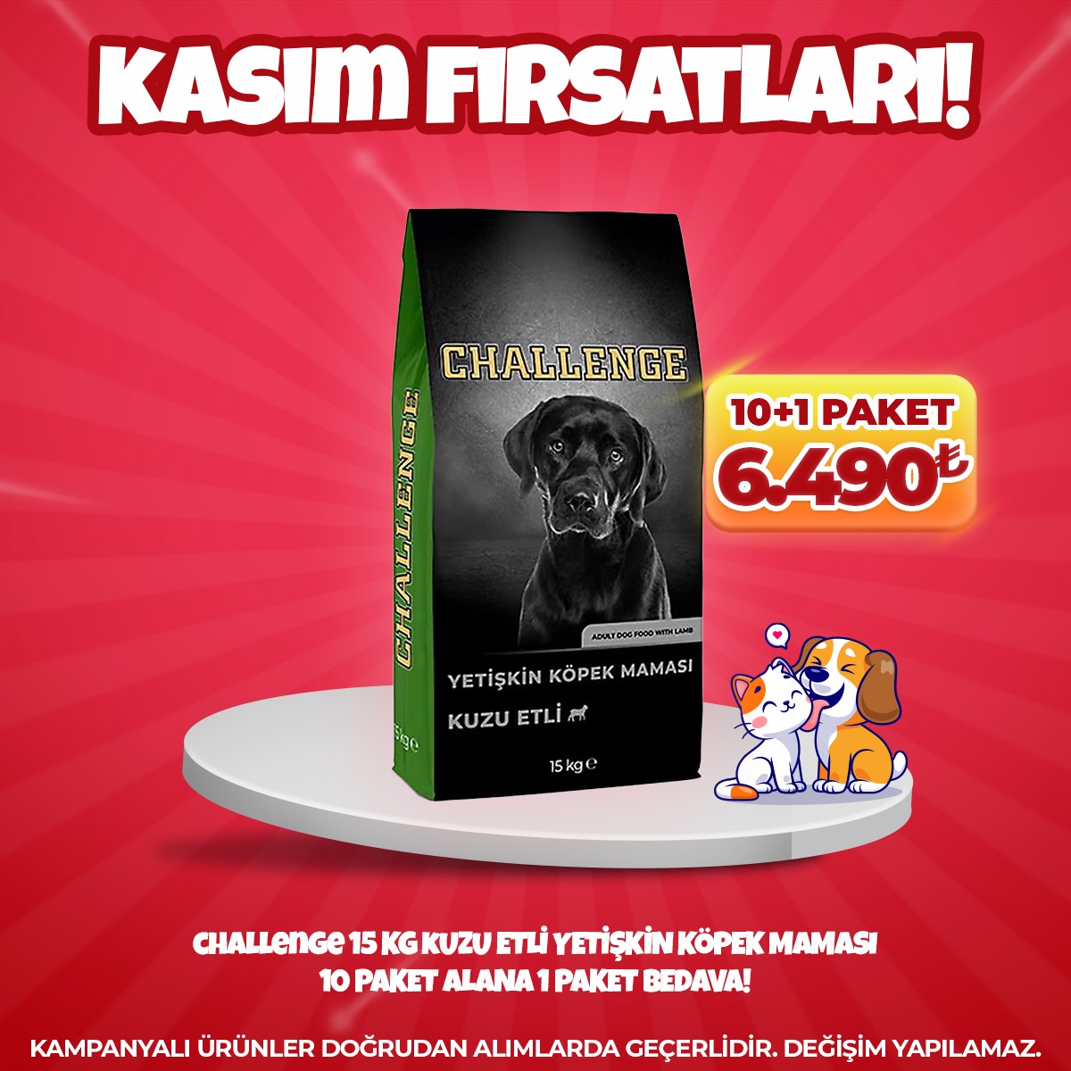 Challenge Kuzu etli Yetişkin Köpek Maması 15 Kg (10+1 Hediye)