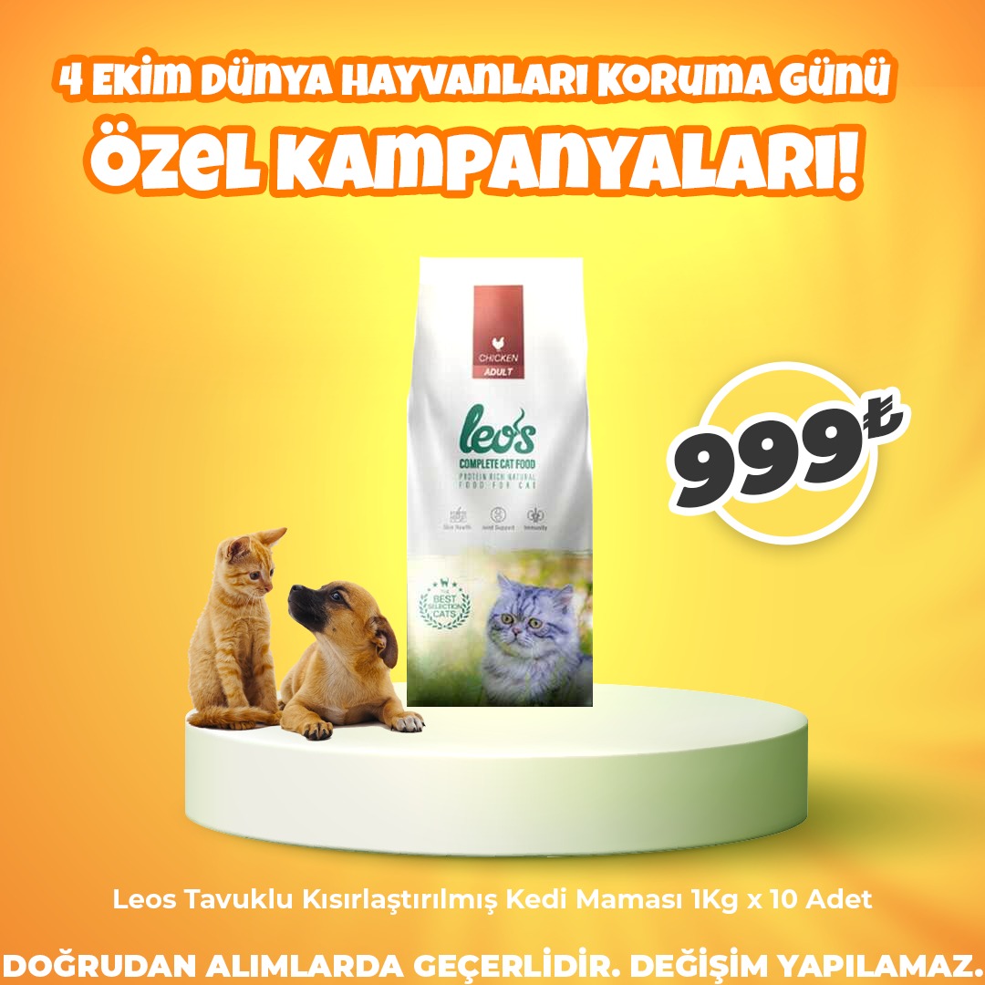Leos Tavuklu Kısırlaştırılmış Kedi Maması 1Kg x 10 Adet