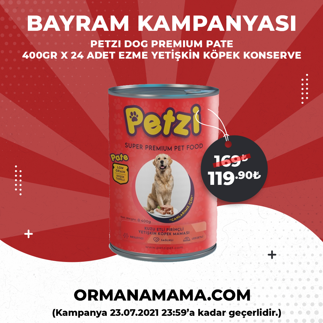 Petzi Dog Premium Ezme Yetişkin Köpek Konserve Mama 400Gr x 24 Adet