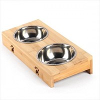 EuroGold AhÅŸap SehpalÄ± Ä°kili Ã‡elik Kedi ve KÃ¼Ã§Ã¼k Irk KÃ¶pek Mama ve Su KabÄ± 2x200 Ml