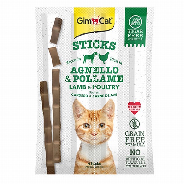 GimCat Sticks Kuzulu ve Tavuklu Tahılsız Kedi Ödül Çubukları 20 Gr