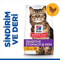 Hillâ€™s SCIENCE PLAN Adult Sensitive Stomach&Skin Chicken Tavuklu YetiÅŸkin Kedi MamasÄ± 1,5 Kg