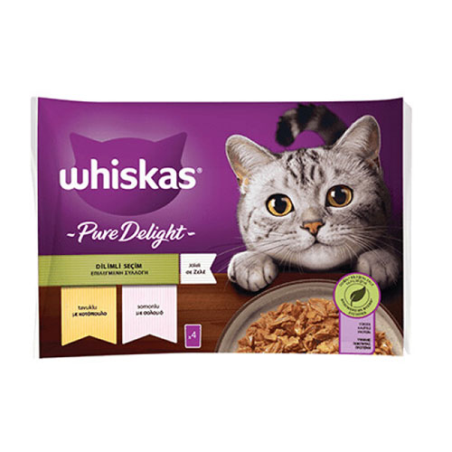 Whiskas Pouch Pure Delight Jöle İçinde Tavuklu ve Somonlu Yetişkin Kedi Konservesi 4x85 Gr