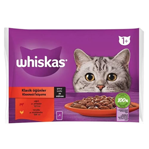 Whiskas Pouch Sos İçinde Sığırlı ve Tavuklu Yetişkin Kedi Konservesi 4 Adet 85 Gr