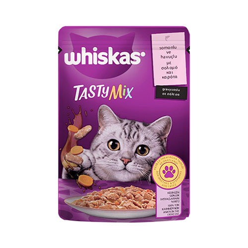 Whiskas Pouch Tastymix Sos İçinde Somonlu ve Havuçlu Yetişkin Kedi Konservesi 12 Adet 85 Gr