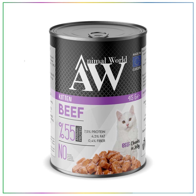 Animal World Jöle İçerisinde Beef Sığır Etli Yavru Kedi Konservesi 415 Gr x 24 Adet