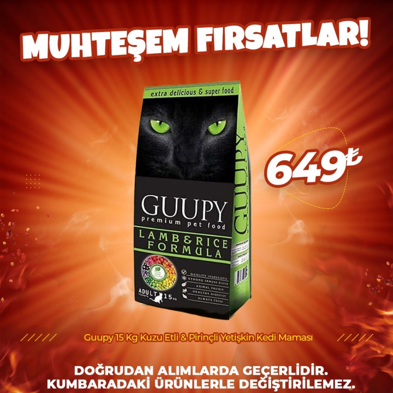 Guupy Kuzu Etli ve Pirinçli Yetişkin Kedi Maması