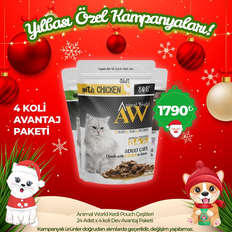 Animal World Kedi Pouch Çeşitleri 24 Adet x 4 koli Dev Avantaj Paketi