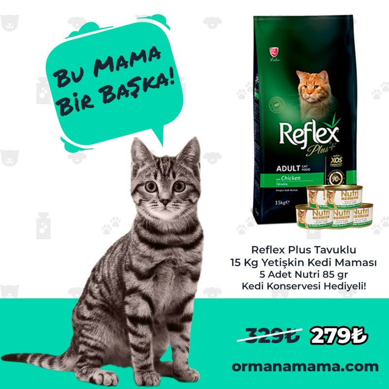 Reflex Plus Tavuklu 15 Kg Yetişkin Kedi Maması 5 Adet Nutri 85 Gr Konserve Hediyeli