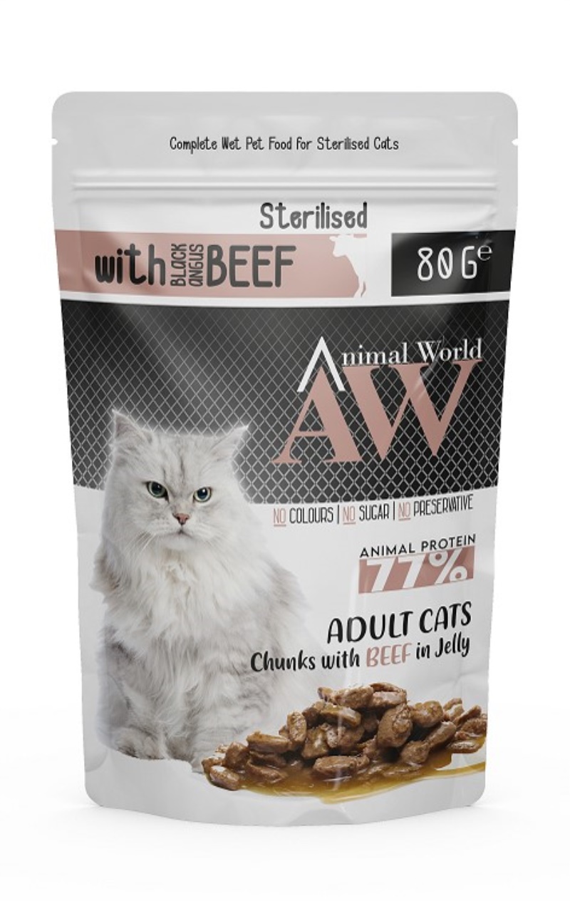 Animal World Sterilised Biftekli Kısır Kedi Pouch Mama 80 Gr X 24 Adet