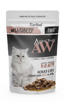Animal World Sterilised Biftekli Kısır Kedi Pouch Mama 80 Gr X 24 Adet