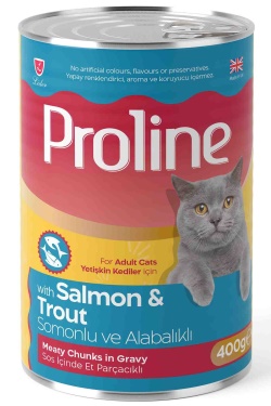 Proline Sos İçinde Parça Somonlu ve Alabalıklı Yetişkin Kedi Konservesi 400gr x24 Adet