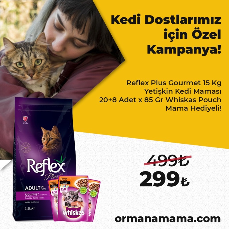 Reflex Plus Gourmet 15 Kg Yetişkin Kedi Maması 28 Adet x 85 Gr Whiskas Kedi Pouch Mama Hediyeli
